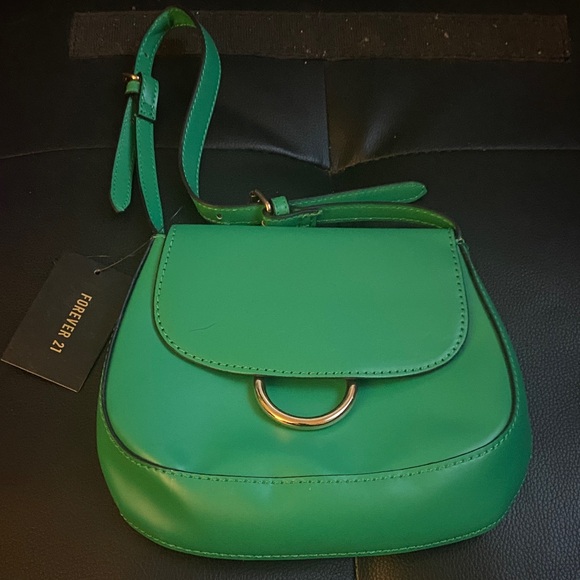Forever 21 Handbags - Forever 21 Green Crossbody Saddle Bag with Gold Ring Detail